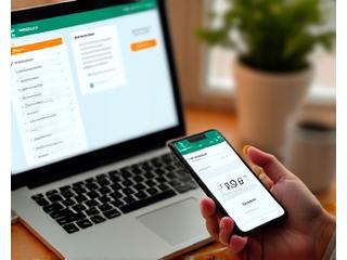 Osoba korzystająca z laptopa i smartfona, symbolizująca łatwą rejestrację online